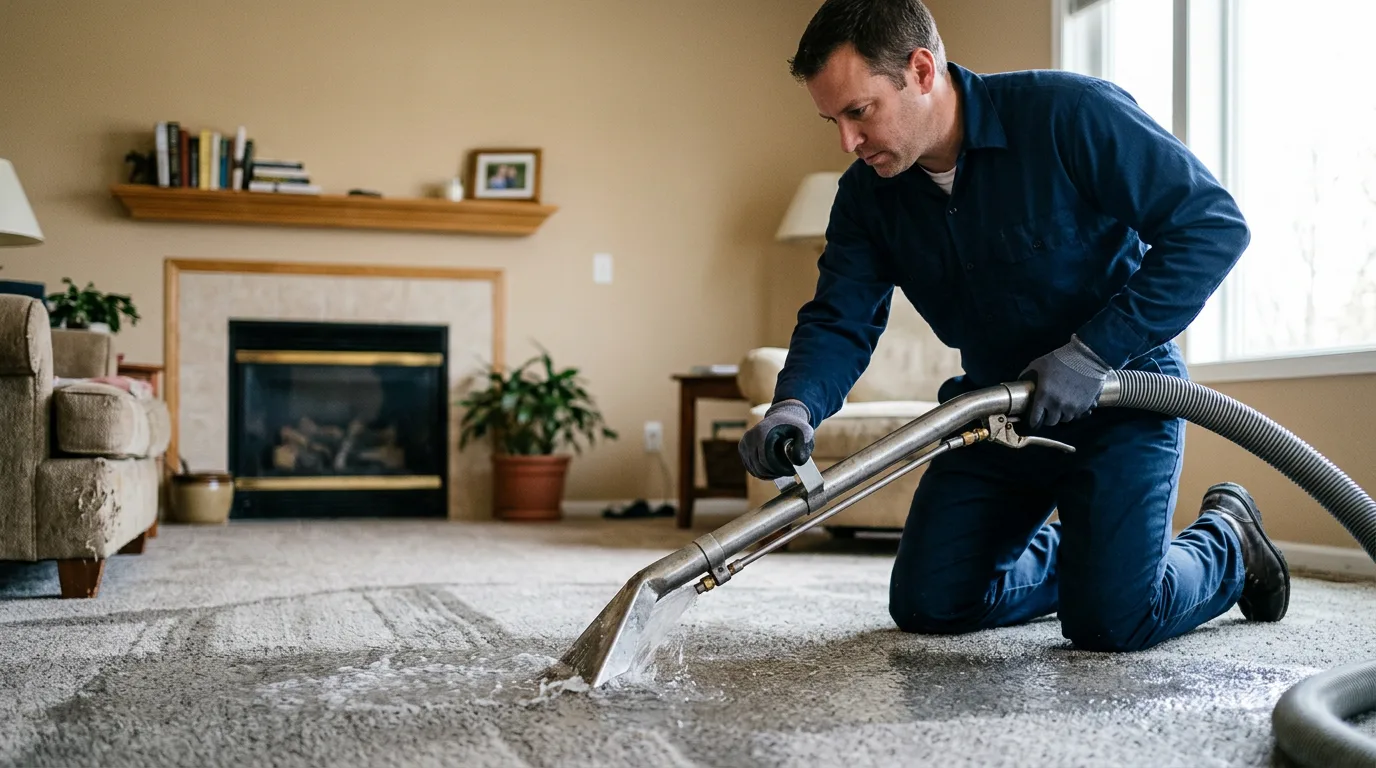 Water damage restoration technician working near Freedom, NY